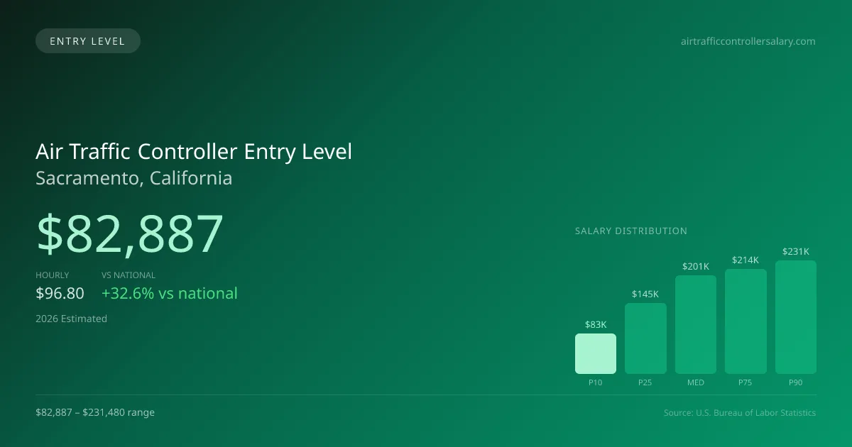 Air Traffic Controller Entry Level Salary in Sacramento, CA — 2026 est., based on 2025 BLS