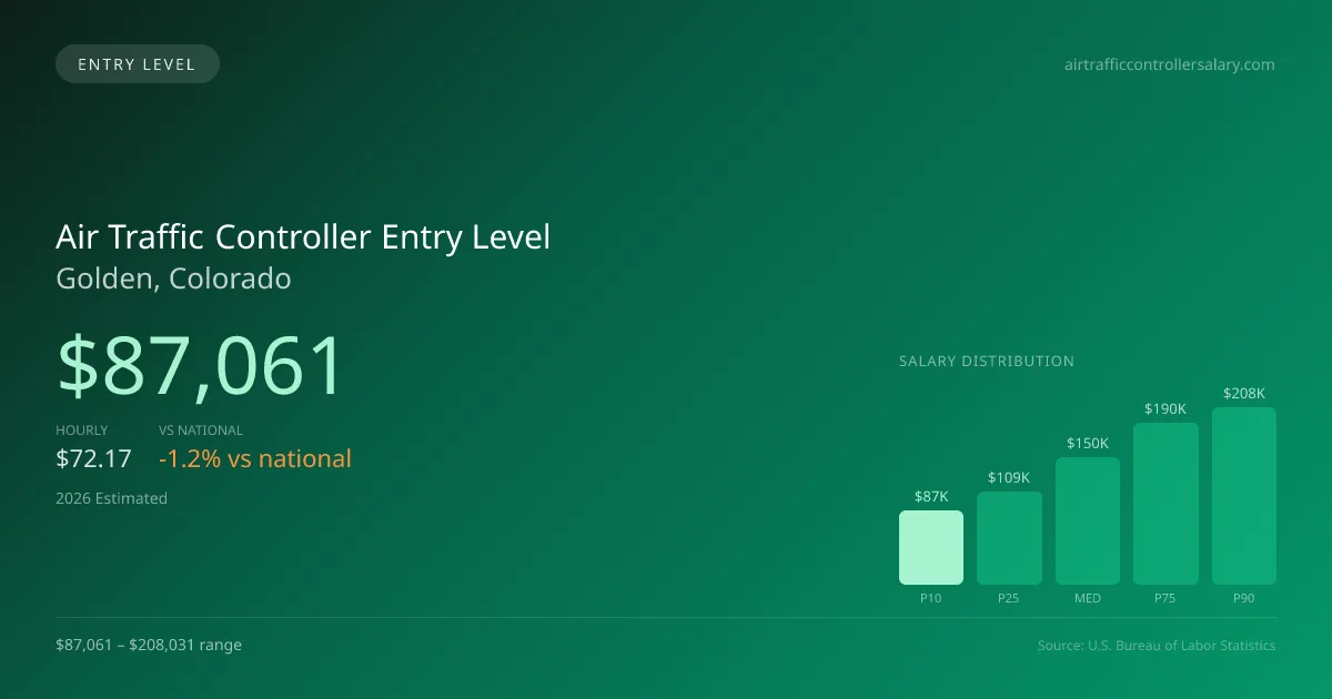 Air Traffic Controller Entry Level Salary in Golden, CO — 2026 est., based on 2025 BLS