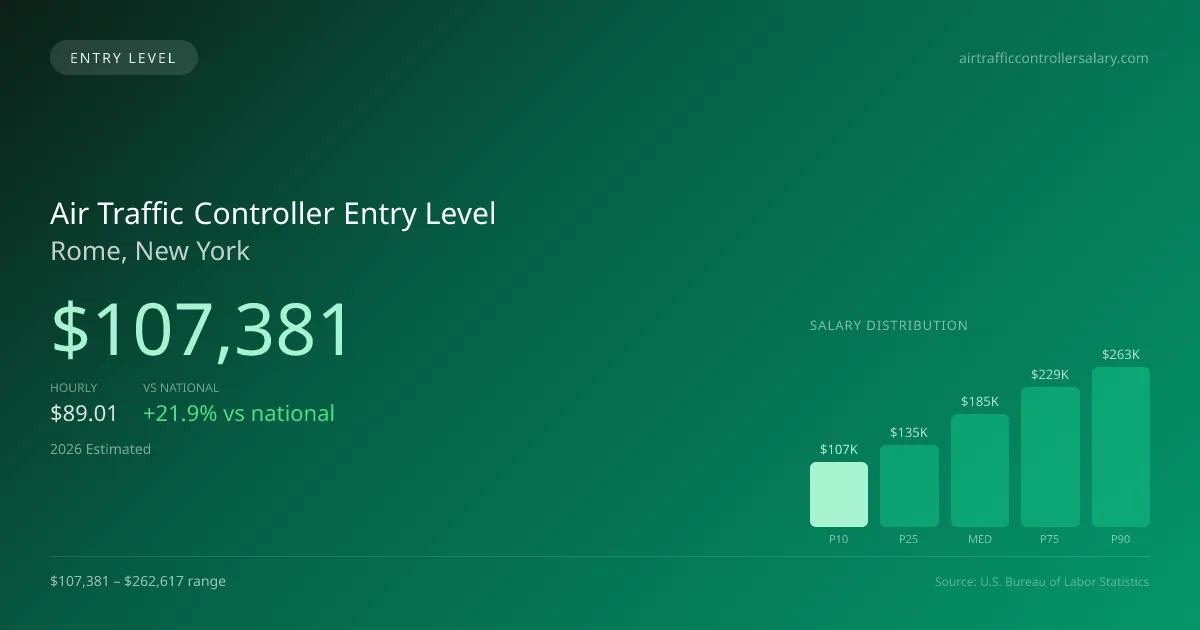 Air Traffic Controller Entry Level Salary in Rome, NY — 2026 est., based on 2025 BLS