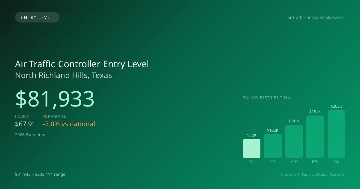 Air Traffic Controller Entry Level Salary in North Richland Hills, TX — 2026 est., based on 2025 BLS