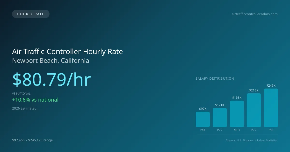 Air Traffic Controller Hourly Rate in Newport Beach, CA — 2026 est., based on 2025 BLS