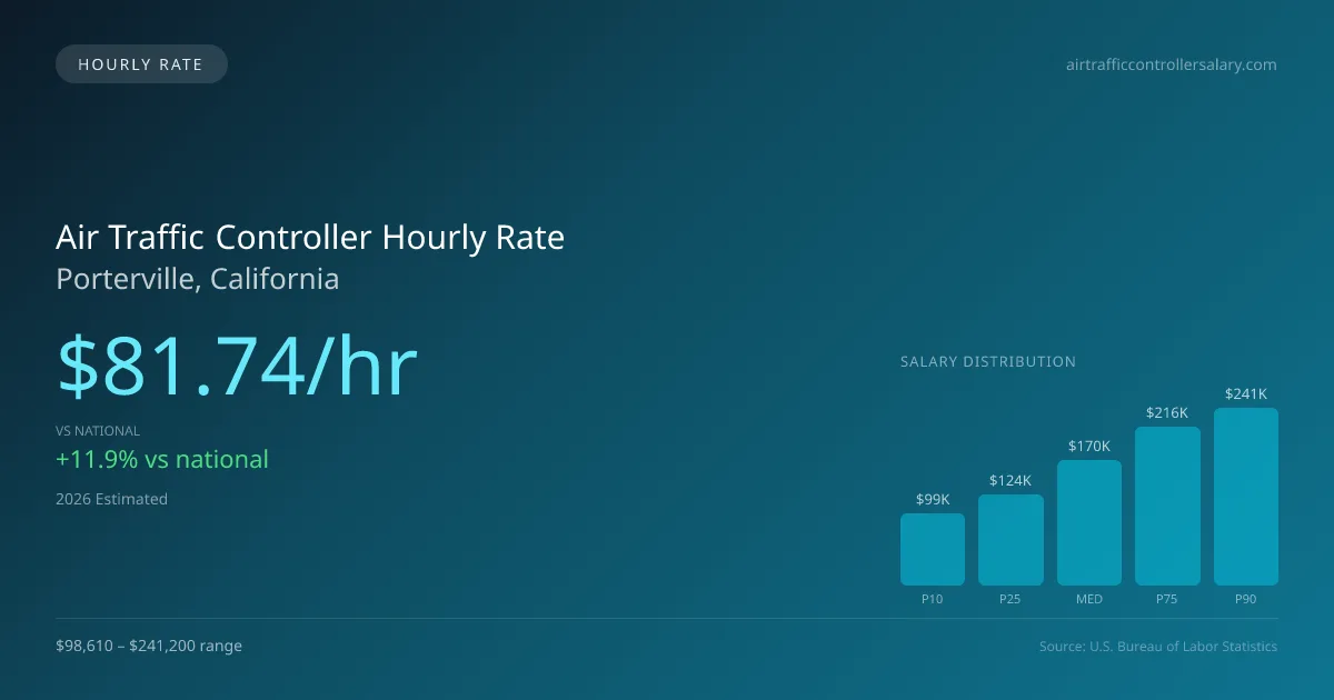 Air Traffic Controller Hourly Rate in Porterville, CA — 2026 est., based on 2025 BLS