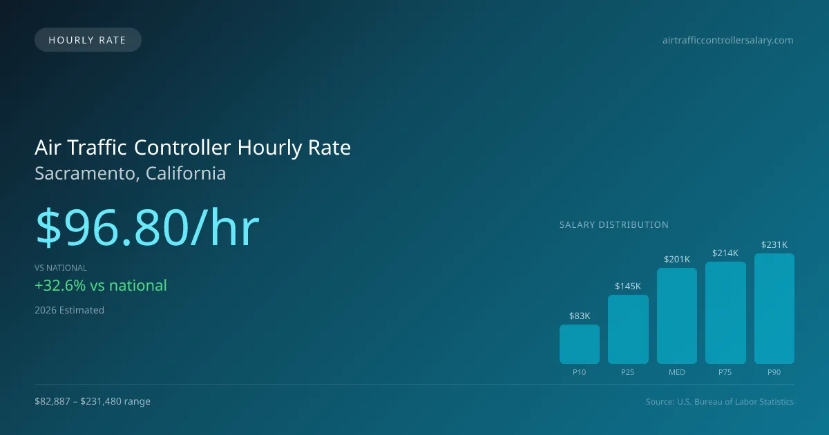 Air Traffic Controller Hourly Rate in Sacramento, CA — 2026 est., based on 2025 BLS