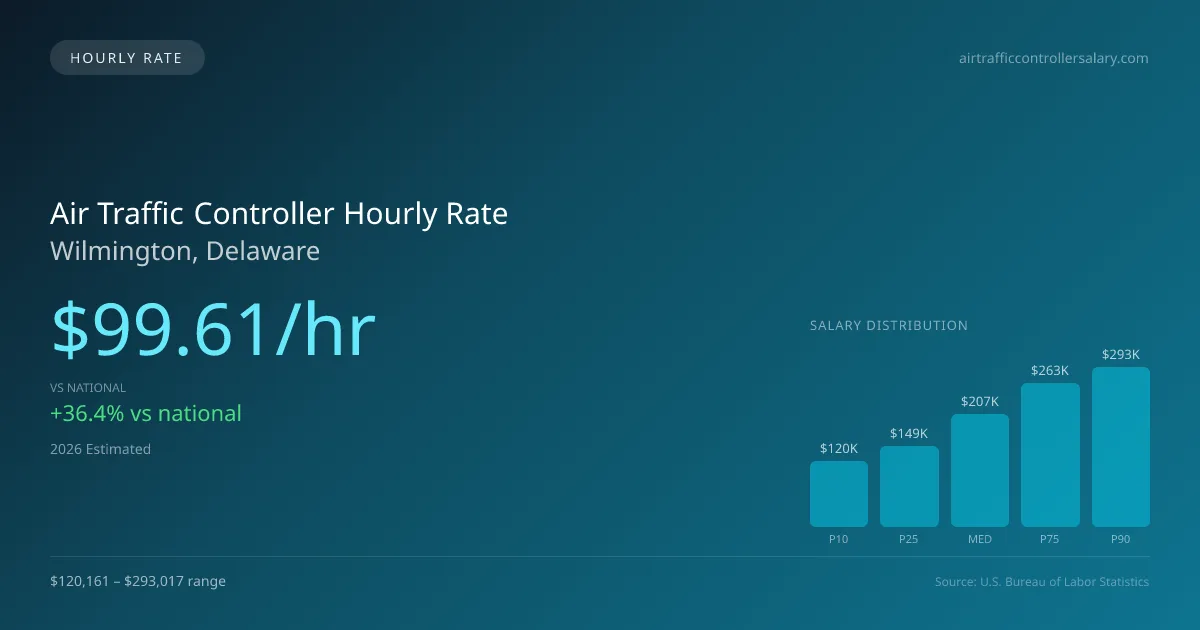 Air Traffic Controller Hourly Rate in Wilmington, DE — 2026 est., based on 2025 BLS