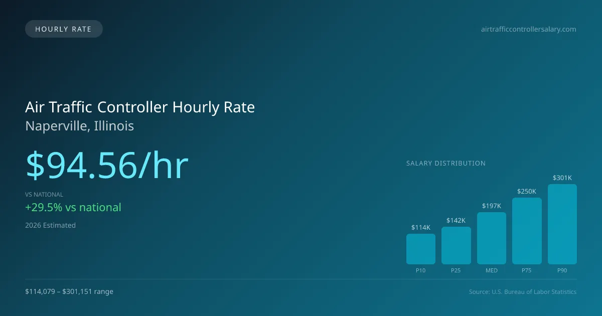 Air Traffic Controller Hourly Rate in Naperville, IL — 2026 est., based on 2025 BLS