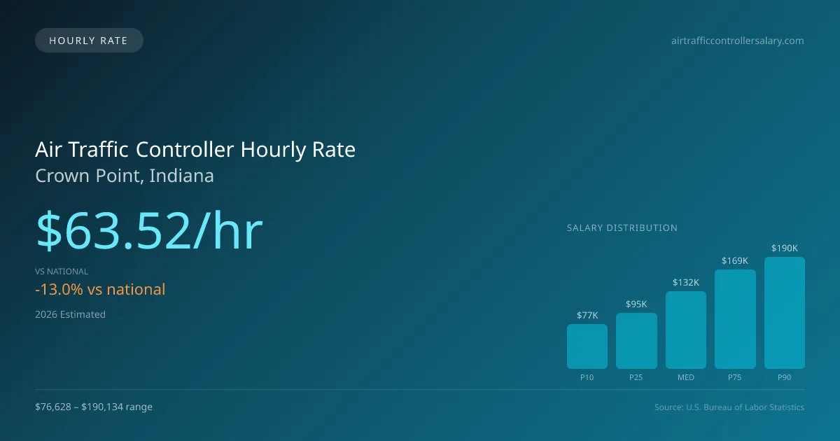 Air Traffic Controller Hourly Rate in Crown Point, IN — 2026 est., based on 2025 BLS