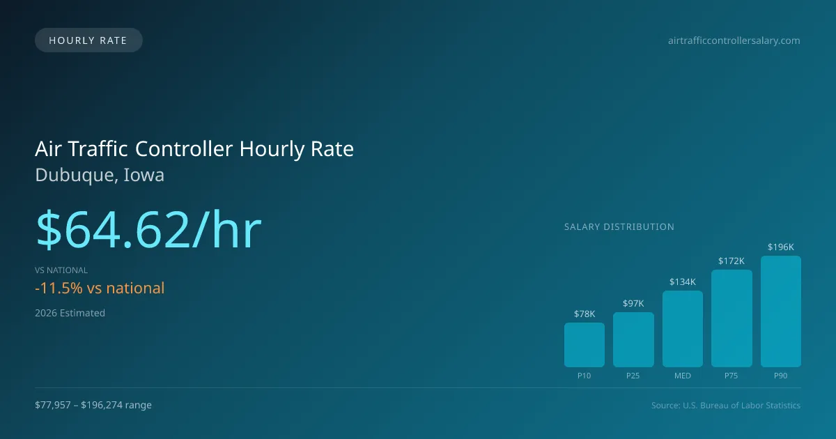 Air Traffic Controller Hourly Rate in Dubuque, IA — 2026 est., based on 2025 BLS