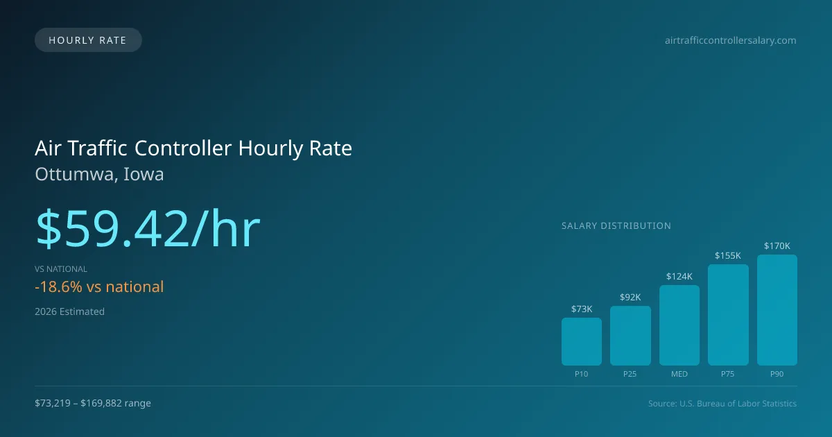 Air Traffic Controller Hourly Rate in Ottumwa, IA — 2026 est., based on 2025 BLS