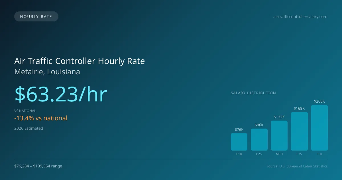 Air Traffic Controller Hourly Rate in Metairie, LA — 2026 est., based on 2025 BLS