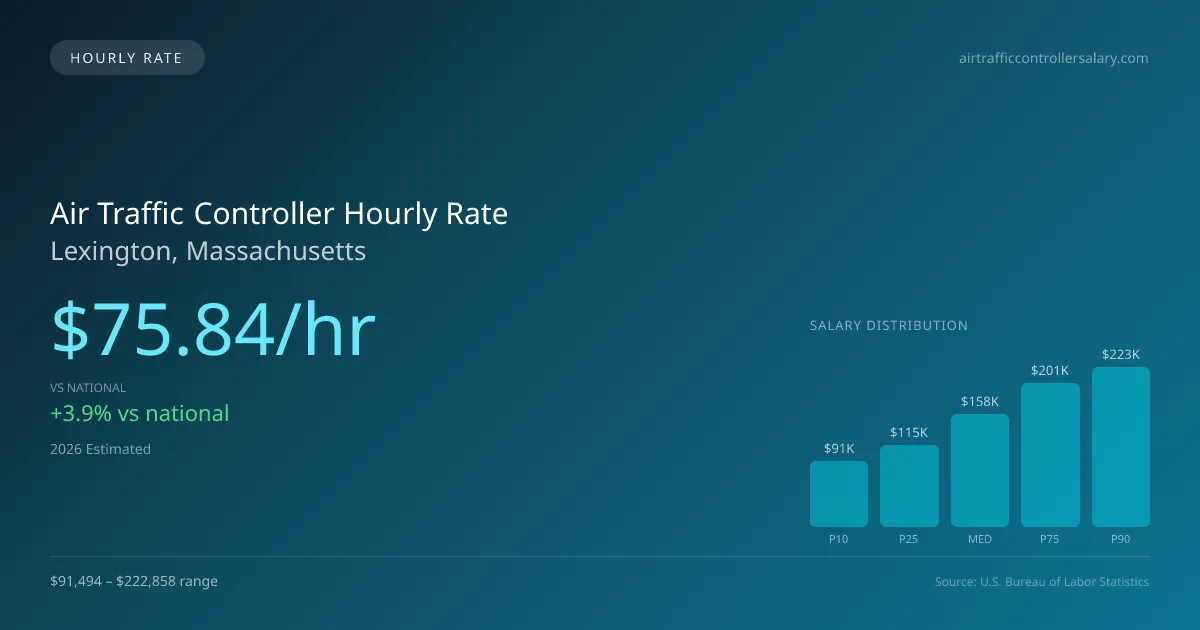 Air Traffic Controller Hourly Rate in Lexington, MA — 2026 est., based on 2025 BLS
