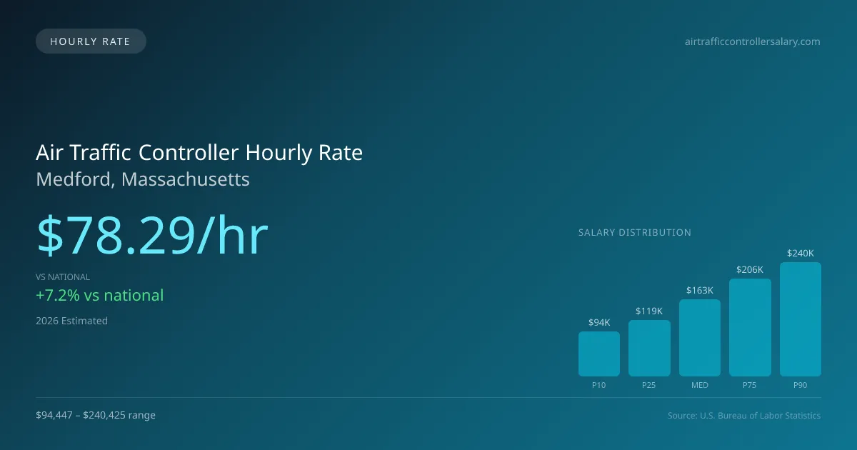 Air Traffic Controller Hourly Rate in Medford, MA — 2026 est., based on 2025 BLS