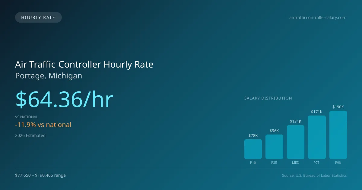 Air Traffic Controller Hourly Rate in Portage, MI — 2026 est., based on 2025 BLS
