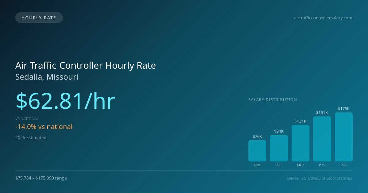Air Traffic Controller Hourly Rate in Sedalia, MO — 2026 est., based on 2025 BLS