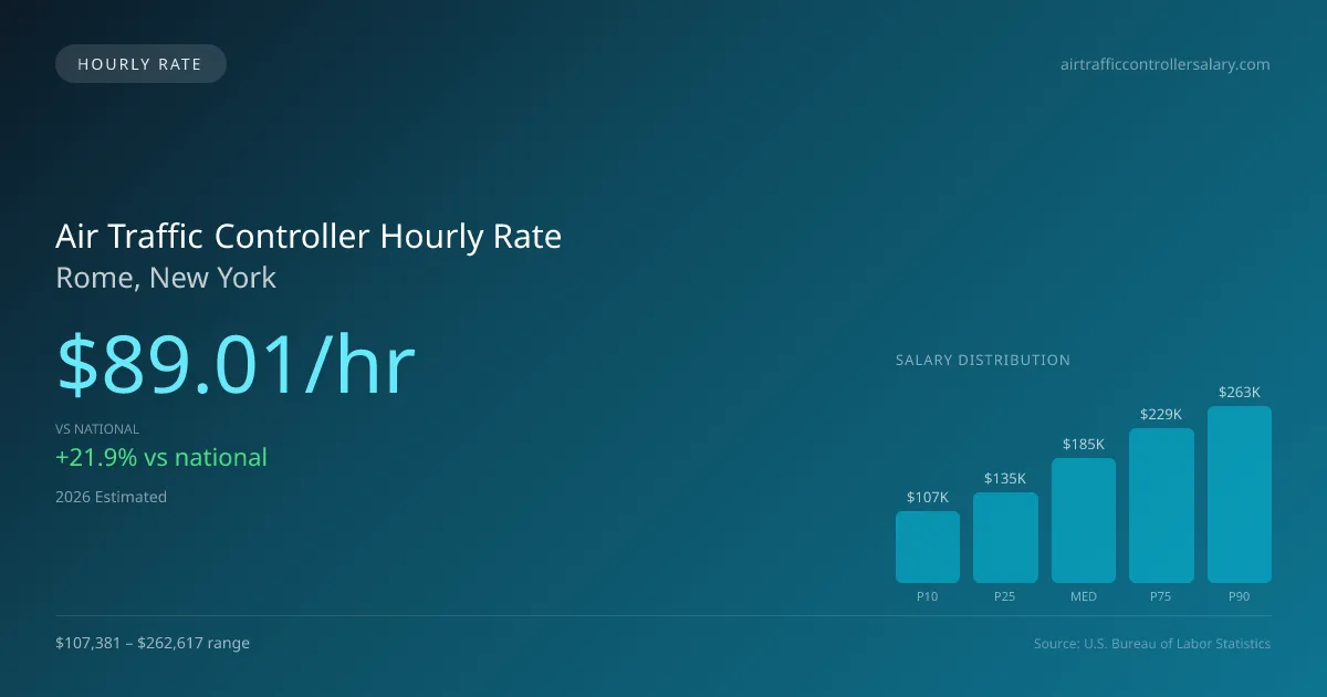 Air Traffic Controller Hourly Rate in Rome, NY — 2026 est., based on 2025 BLS