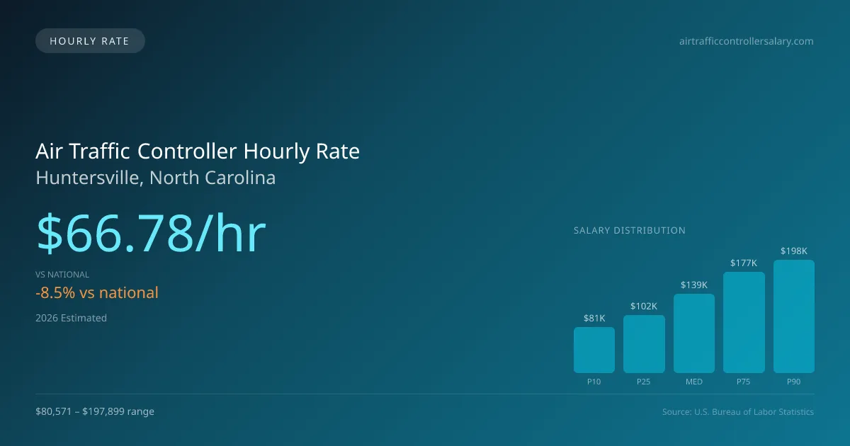 Air Traffic Controller Hourly Rate in Huntersville, NC — 2026 est., based on 2025 BLS