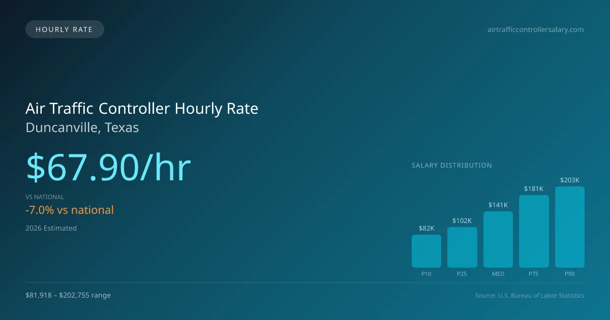 Air Traffic Controller Hourly Rate in Duncanville, TX — 2026 est., based on 2025 BLS