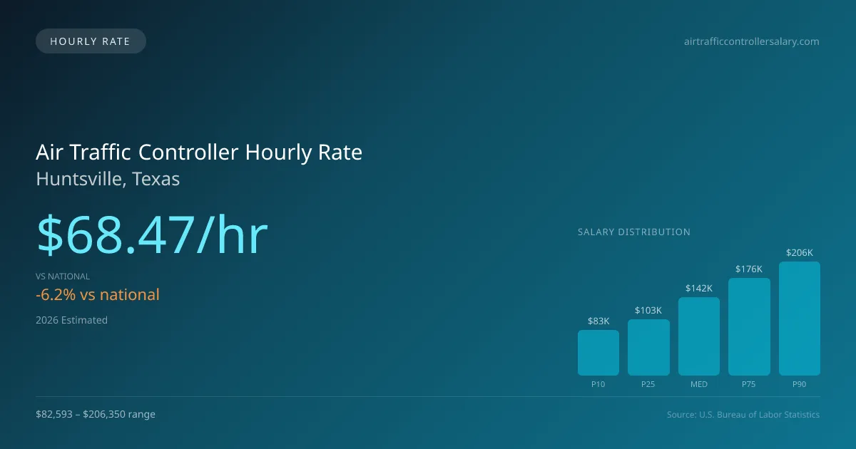 Air Traffic Controller Hourly Rate in Huntsville, TX — 2026 est., based on 2025 BLS