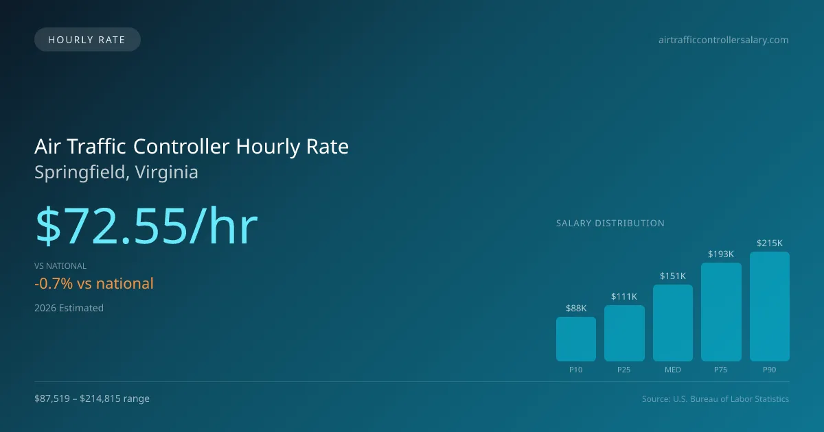 Air Traffic Controller Hourly Rate in Springfield, VA — 2026 est., based on 2025 BLS
