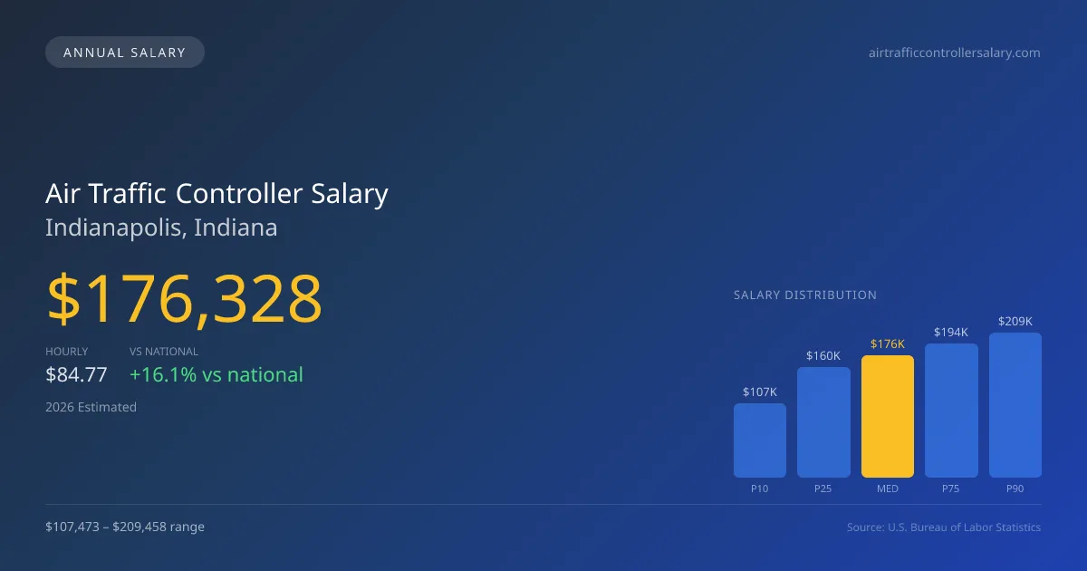 Air Traffic Controller Salary in Indianapolis, IN — 2026 est., based on 2025 BLS
