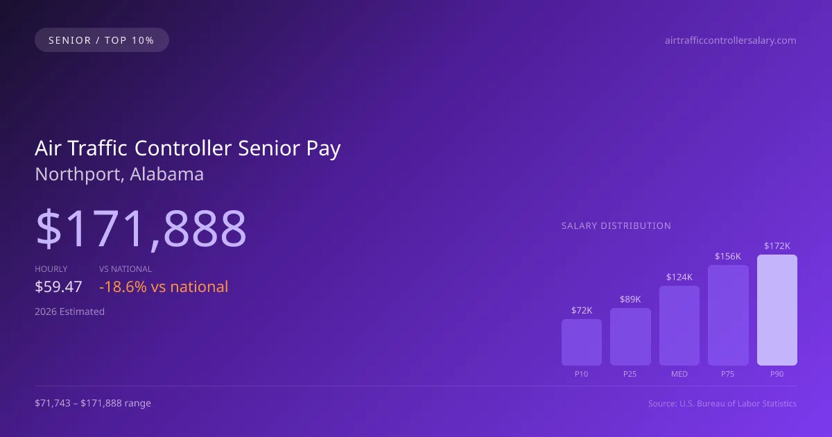 Air Traffic Controller Senior Salary in Northport, AL — 2026 est., based on 2025 BLS