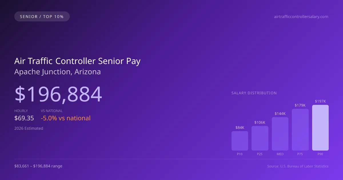 Air Traffic Controller Senior Salary in Apache Junction, AZ — 2026 est., based on 2025 BLS