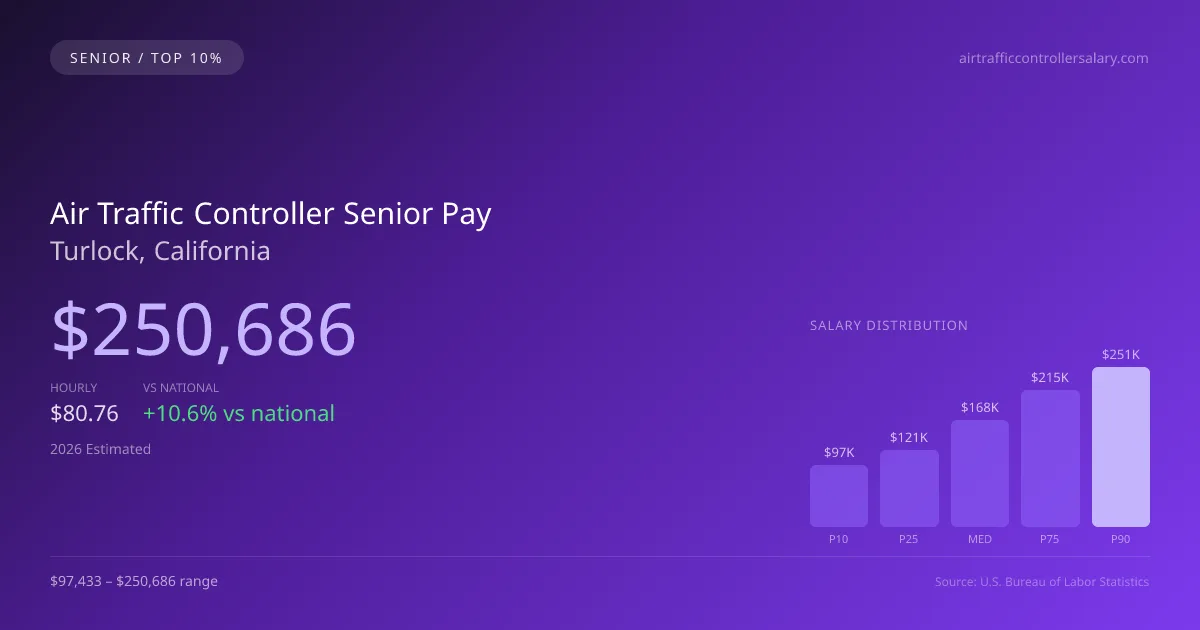 Air Traffic Controller Senior Salary in Turlock, CA — 2026 est., based on 2025 BLS