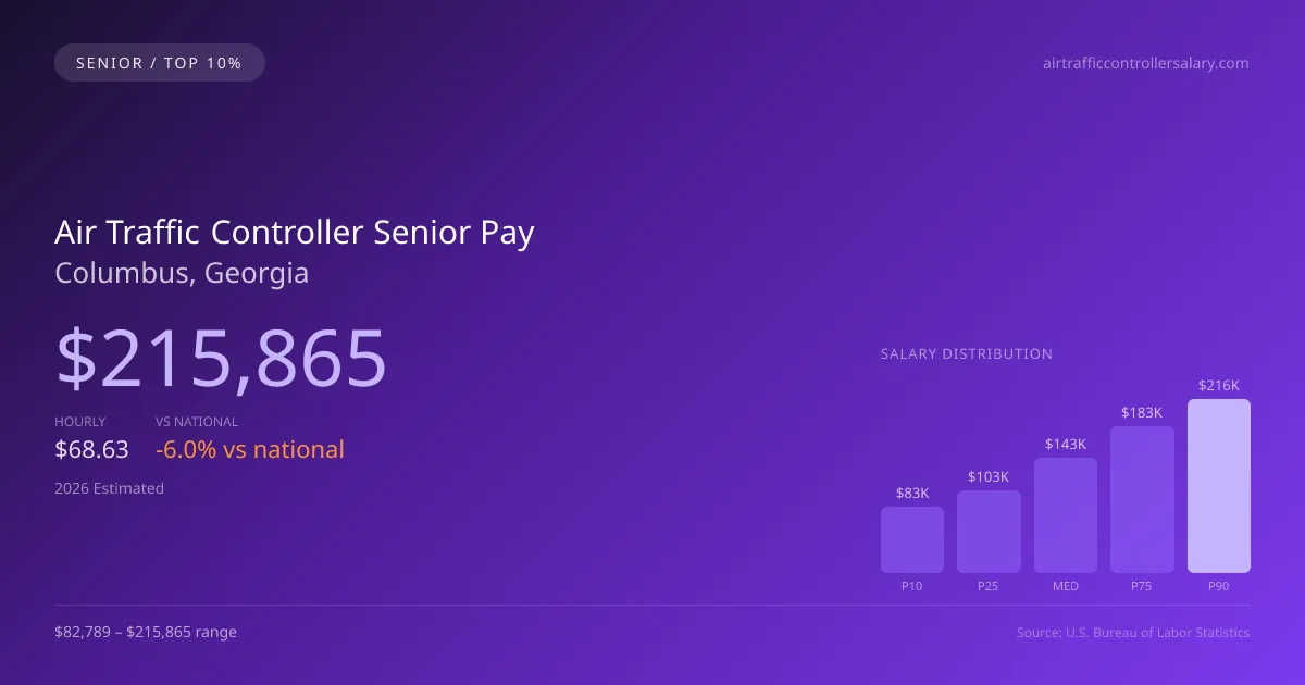 Air Traffic Controller Senior Salary in Columbus, GA — 2026 est., based on 2025 BLS
