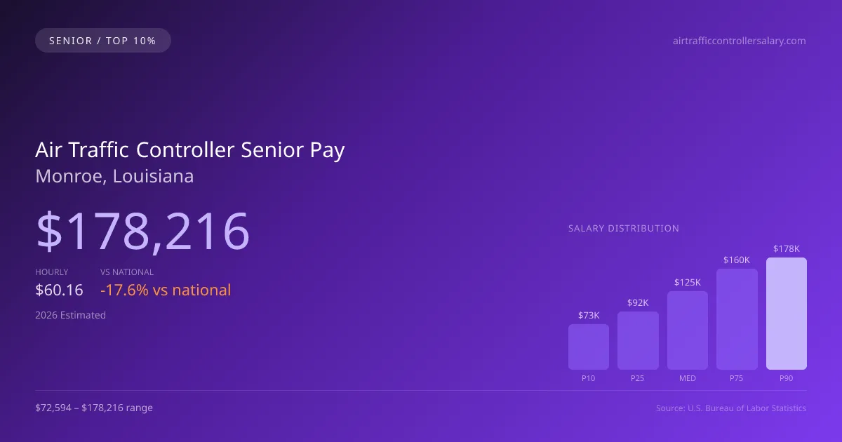 Air Traffic Controller Senior Salary in Monroe, LA — 2026 est., based on 2025 BLS
