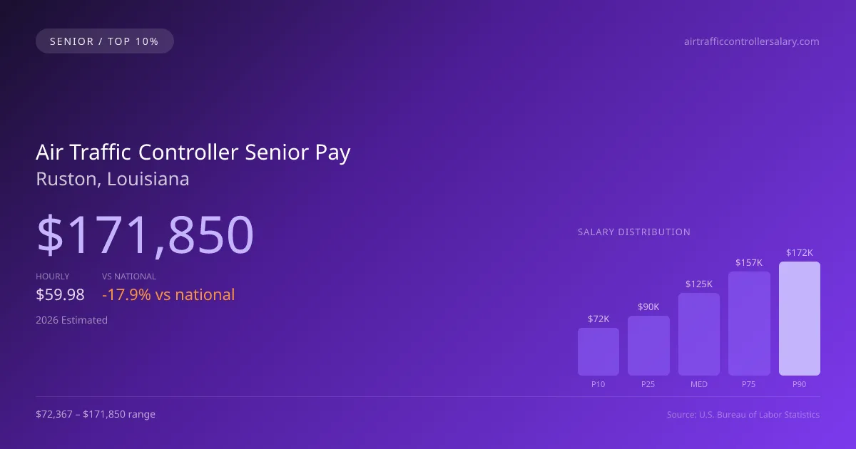 Air Traffic Controller Senior Salary in Ruston, LA — 2026 est., based on 2025 BLS