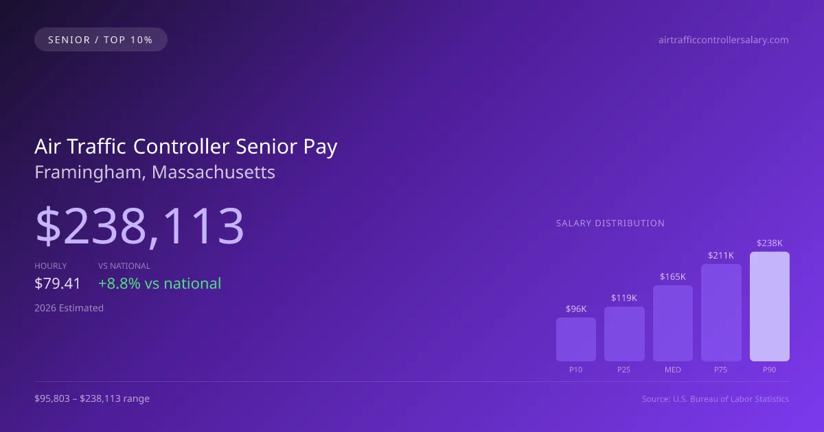 Air Traffic Controller Senior Salary in Framingham, MA — 2026 est., based on 2025 BLS
