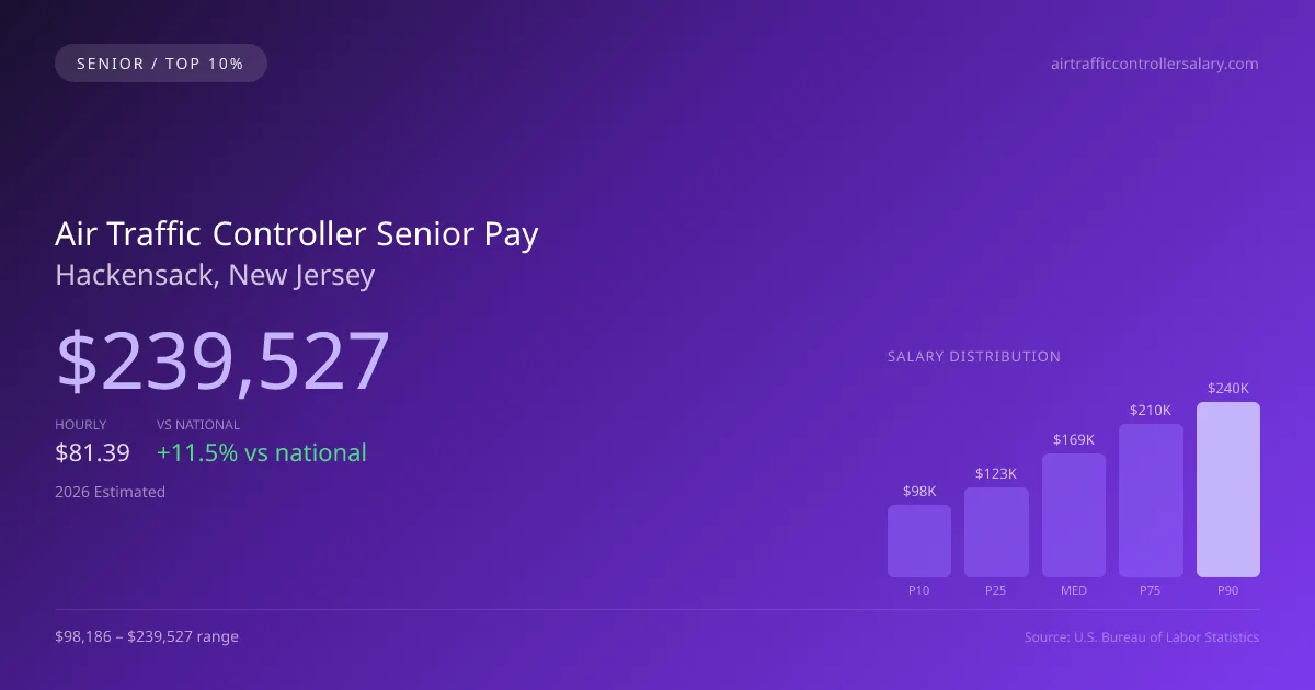 Air Traffic Controller Senior Salary in Hackensack, NJ — 2026 est., based on 2025 BLS