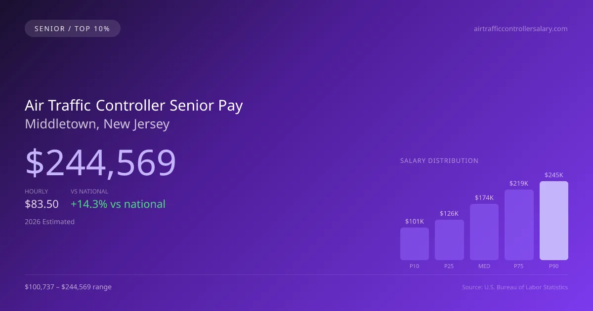 Air Traffic Controller Senior Salary in Middletown, NJ — 2026 est., based on 2025 BLS