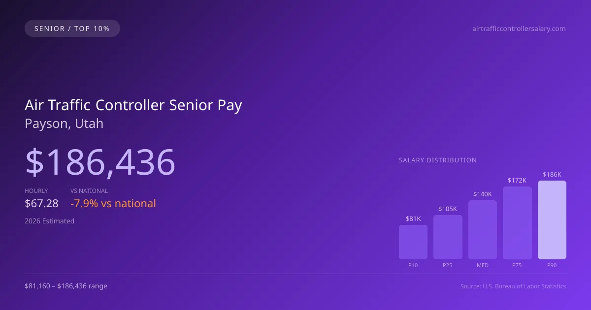 Air Traffic Controller Senior Salary in Payson, UT — 2026 est., based on 2025 BLS