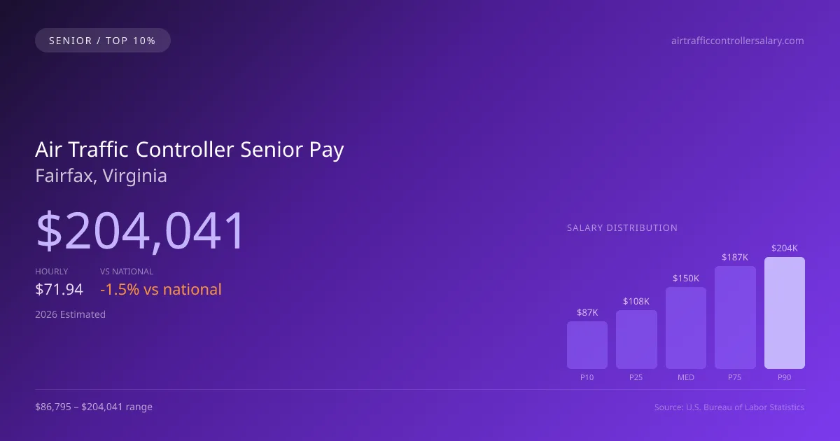 Air Traffic Controller Senior Salary in Fairfax, VA — 2026 est., based on 2025 BLS